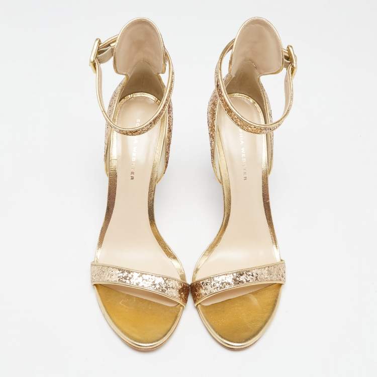 Pre Owned Sophia Webster Gold Glitter And Leather Nicole Ankle Strap Sandals Size 40