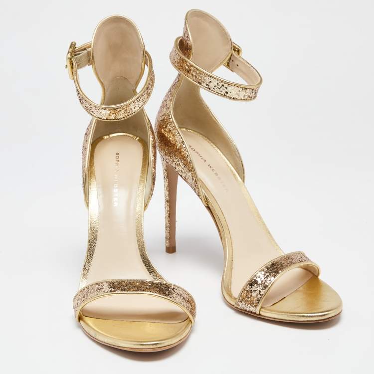 Pre Owned Sophia Webster Gold Glitter And Leather Nicole Ankle Strap Sandals Size 40