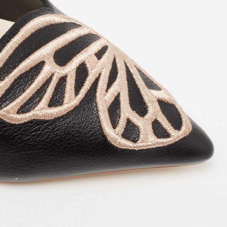 Pre Owned Sophia Webster Black Leather Embroidered Bibi Butterfly Pointed-Toe Ballet Flats Size 38.5