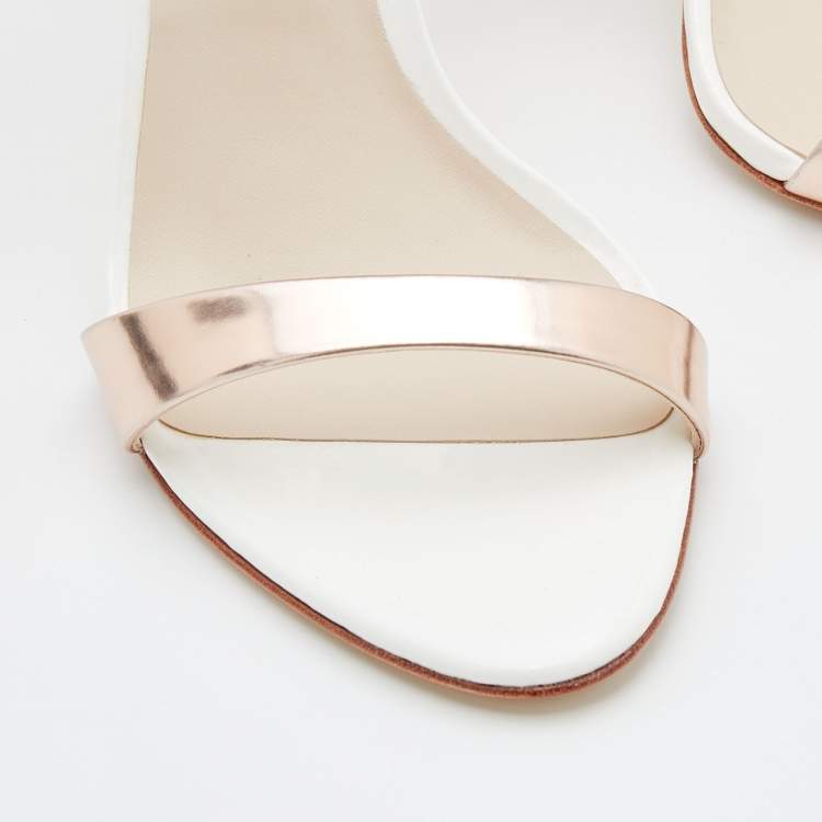 مملوكة مسبقًا Sophia Webster Rose Gold/White Leather Evangeline Laser Cut Angel Wing Ankle Strap Sandals Size 37
