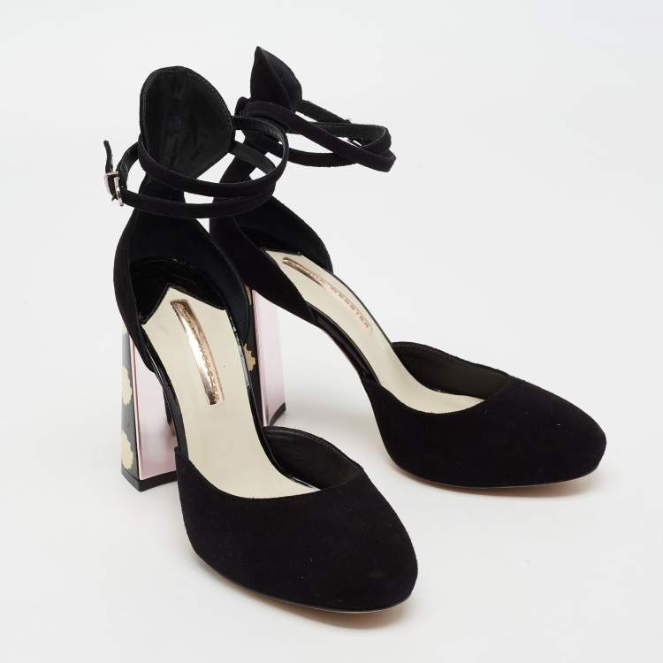 مملوكة مسبقًا Sophia Webster Black Suede Stacey Ankle-Strap Pumps Size 39