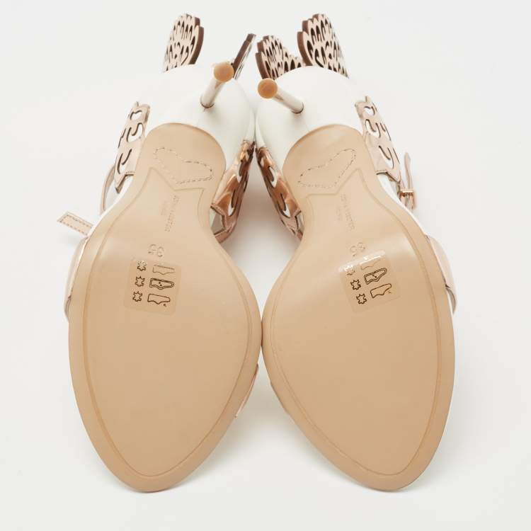 Pre Owned Sophia Webster Beige/Rose Leather Chiara Butterfly Ankle Strap Sandals Size 35