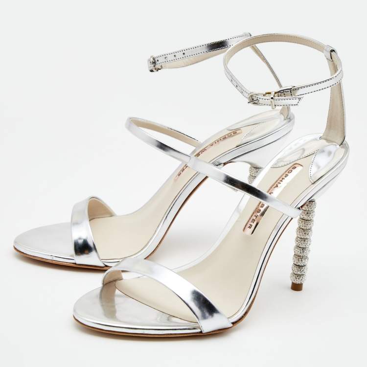 Pre Owned Sophia Webster Silver Leather Rosalind Crystal Heel Ankle Strap Sandals Size 39.5