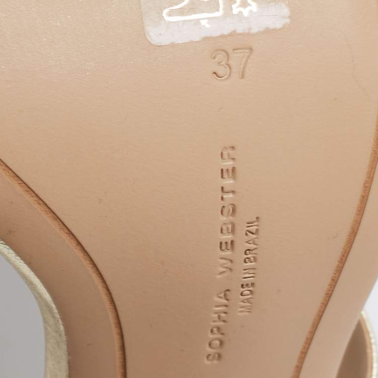 Pre Owned Sophia Webster Gold Leather Embellished Heel Slide Sandals Size 37