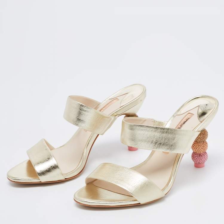 Pre Owned Sophia Webster Gold Leather Embellished Heel Slide Sandals Size 37