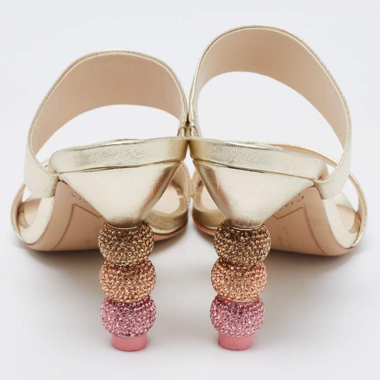 Pre Owned Sophia Webster Gold Leather Embellished Heel Slide Sandals Size 37
