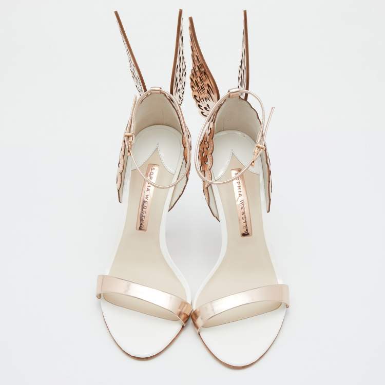 مملوكة مسبقًا Sophia Webster Metallic Rose Gold Leather Chiara Butterfly Ankle Strap Sandals Size 37
