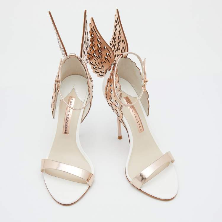 مملوكة مسبقًا Sophia Webster Metallic Rose Gold Leather Chiara Butterfly Ankle Strap Sandals Size 37