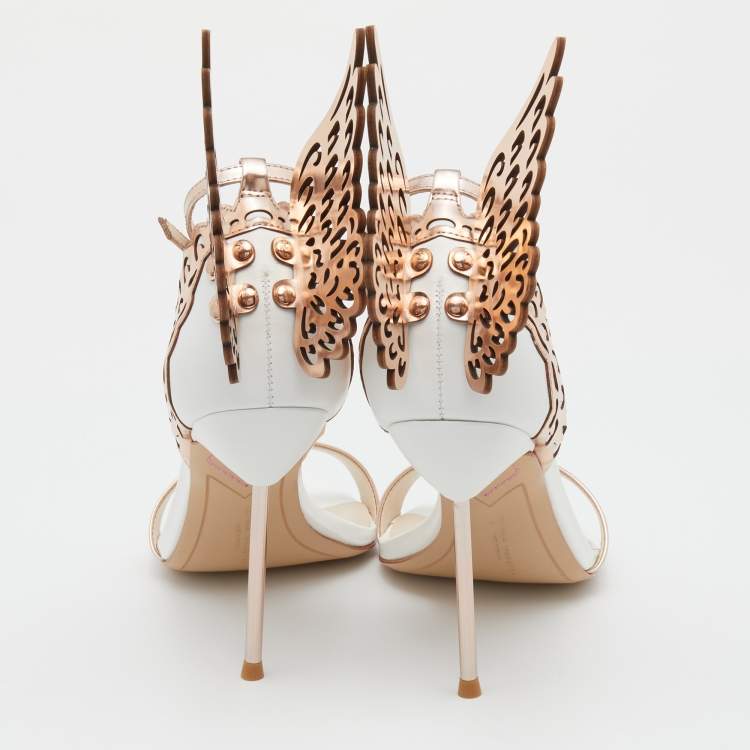 مملوكة مسبقًا Sophia Webster Metallic Rose Gold Leather Chiara Butterfly Ankle Strap Sandals Size 37