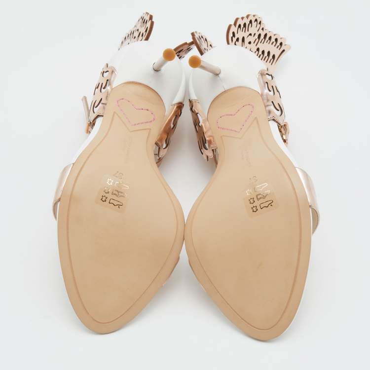 مملوكة مسبقًا Sophia Webster Metallic Rose Gold Leather Chiara Butterfly Ankle Strap Sandals Size 37