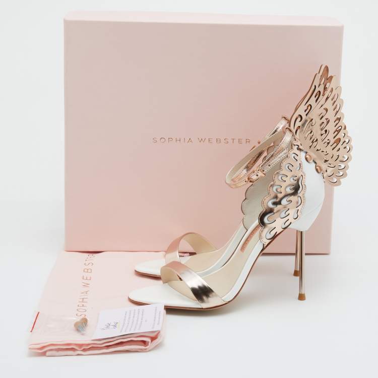 مملوكة مسبقًا Sophia Webster Metallic Rose Gold Leather Chiara Butterfly Ankle Strap Sandals Size 37
