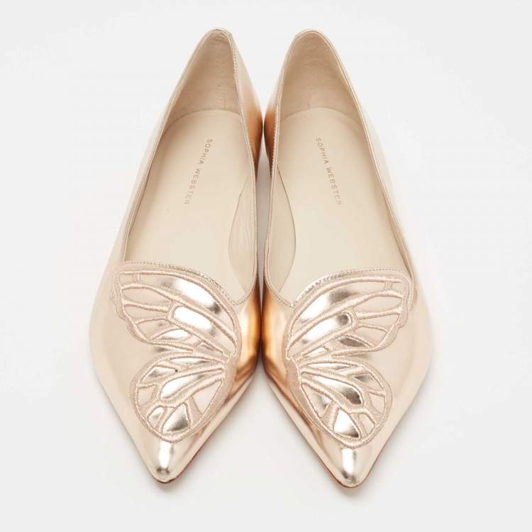 Pre Owned Sophia Webster Rose Gold Leather Bibi Butterfly Ballet Flats Size 40.5
