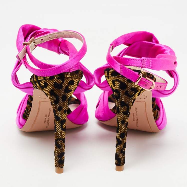 Pre Owned Sophia Webster Fuchsia Knotted Satin Ankle Strap Sandals Size 36