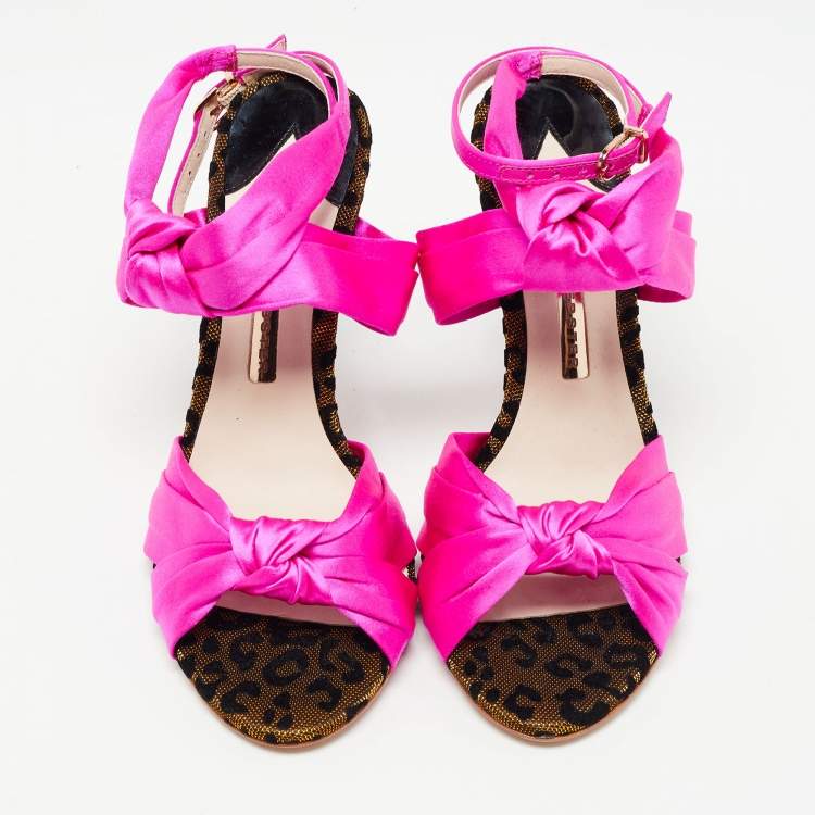 Pre Owned Sophia Webster Fuchsia Knotted Satin Ankle Strap Sandals Size 36