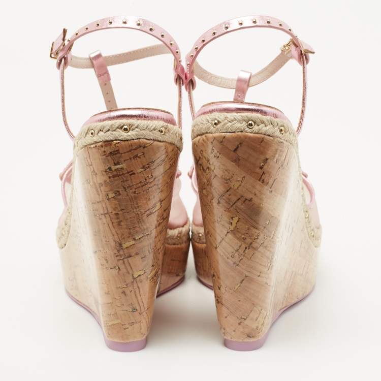 Sophia Webster Metallic Pink Leather and Mesh Farfalla Wedge Sandals ...