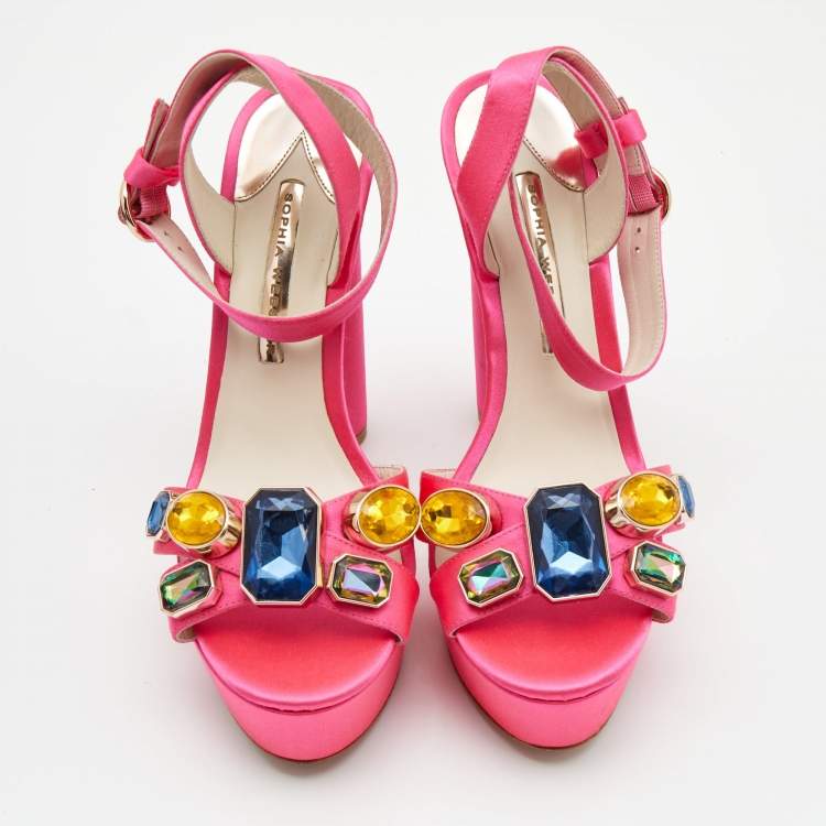 Pre Owned Sophia Webster Pink Satin Crystal Embellished Amanda Sandals Size 39