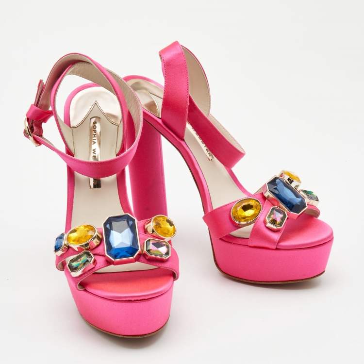 Pre Owned Sophia Webster Pink Satin Crystal Embellished Amanda Sandals Size 39