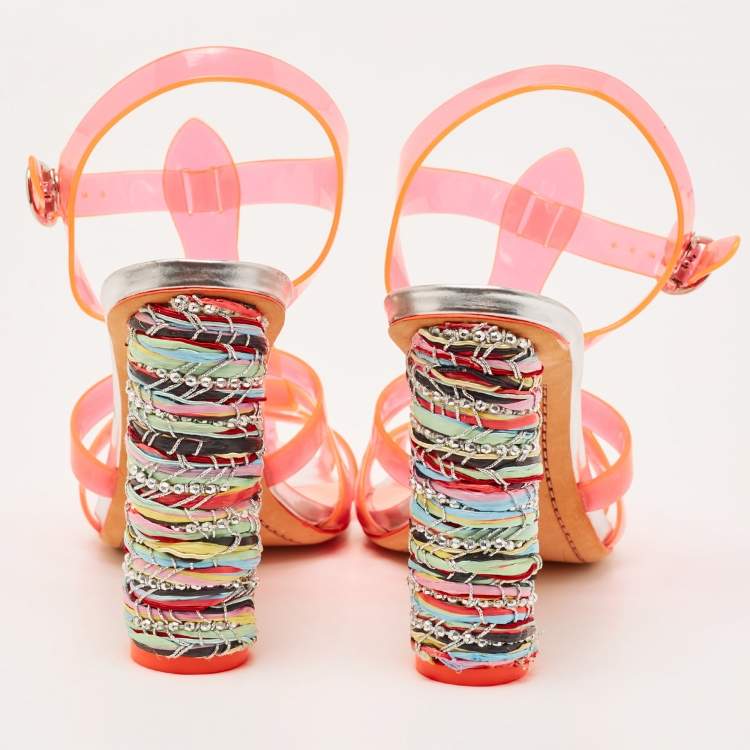 Pre Owned Sophia Webster Orange PVC Ankle Strap Sandals Size 39