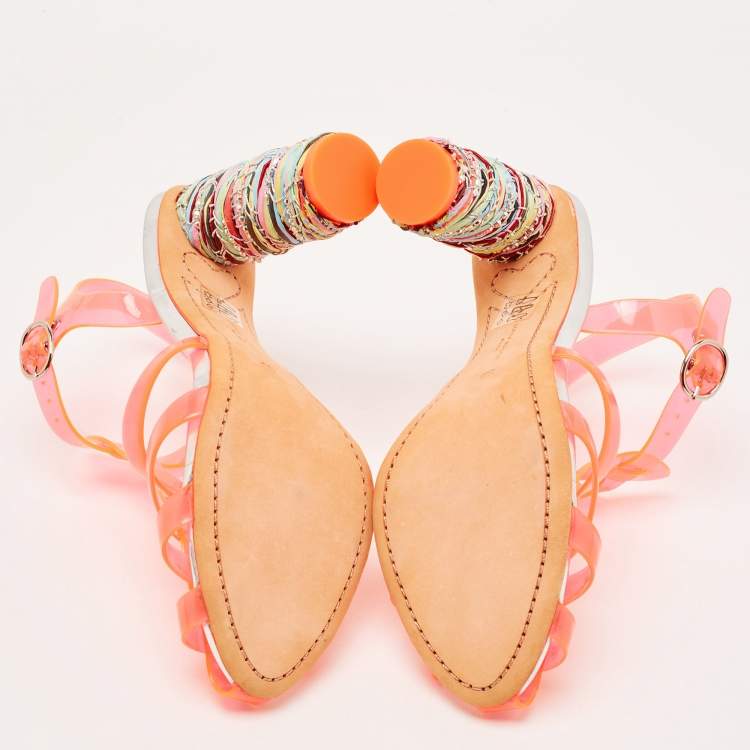 Pre Owned Sophia Webster Orange PVC Ankle Strap Sandals Size 39