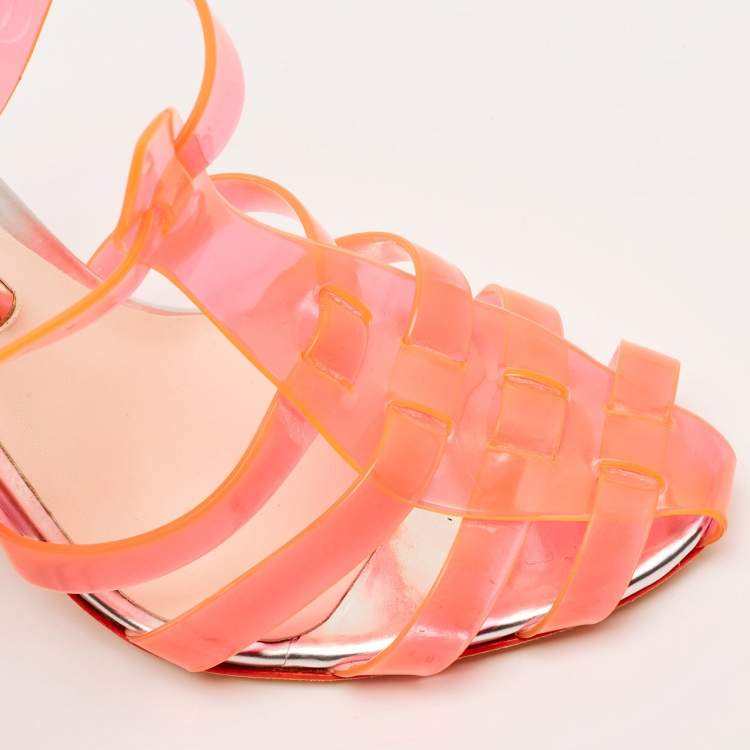 Pre Owned Sophia Webster Orange PVC Ankle Strap Sandals Size 39