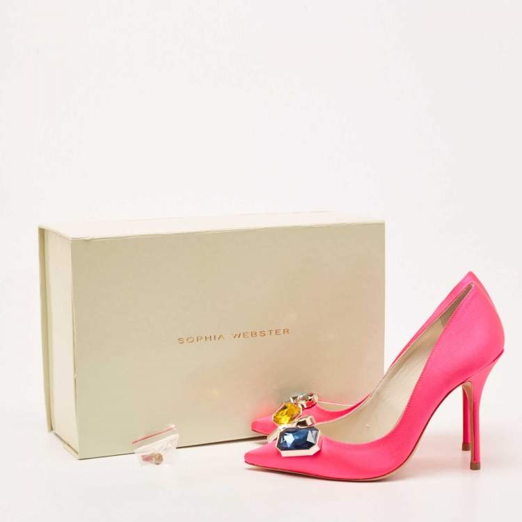 Pre Owned Sophia Webster Hot Pink Satin Lola Gem Pointed Toe Pumps Size 37.5