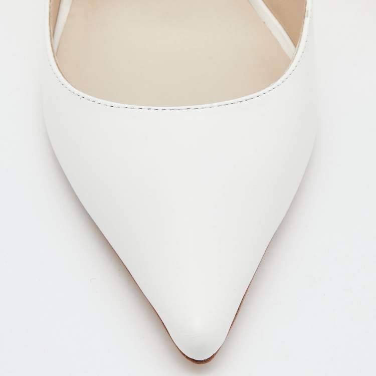 Pre Owned Sophia Webster White Leather Coco Crystal Embellished Pointed Toe Pumps Size 38.5