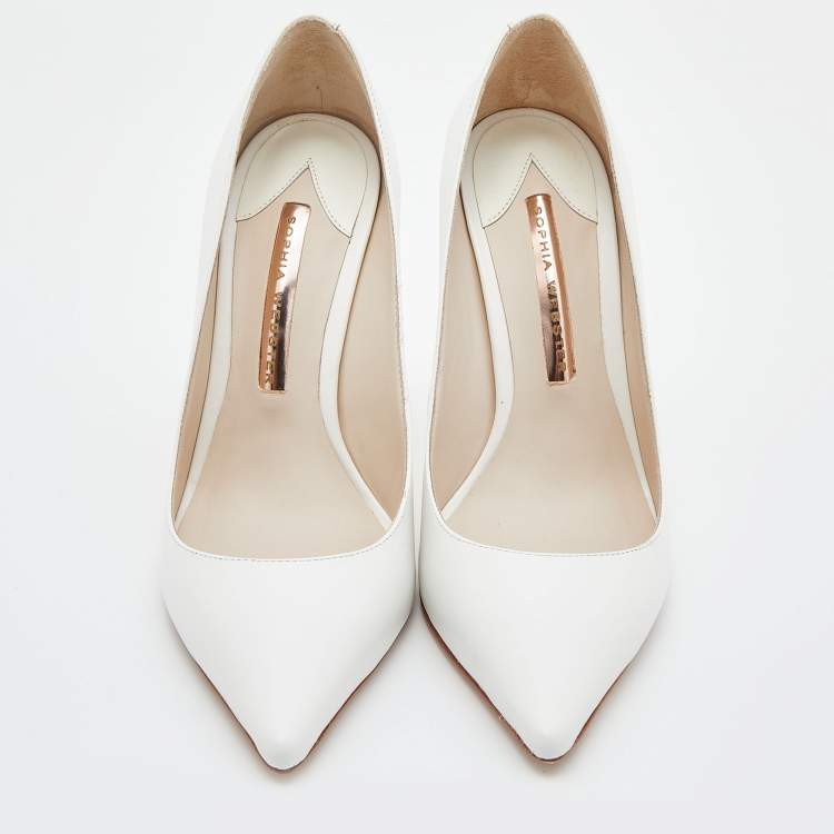 Pre Owned Sophia Webster White Leather Coco Crystal Embellished Pointed Toe Pumps Size 38.5