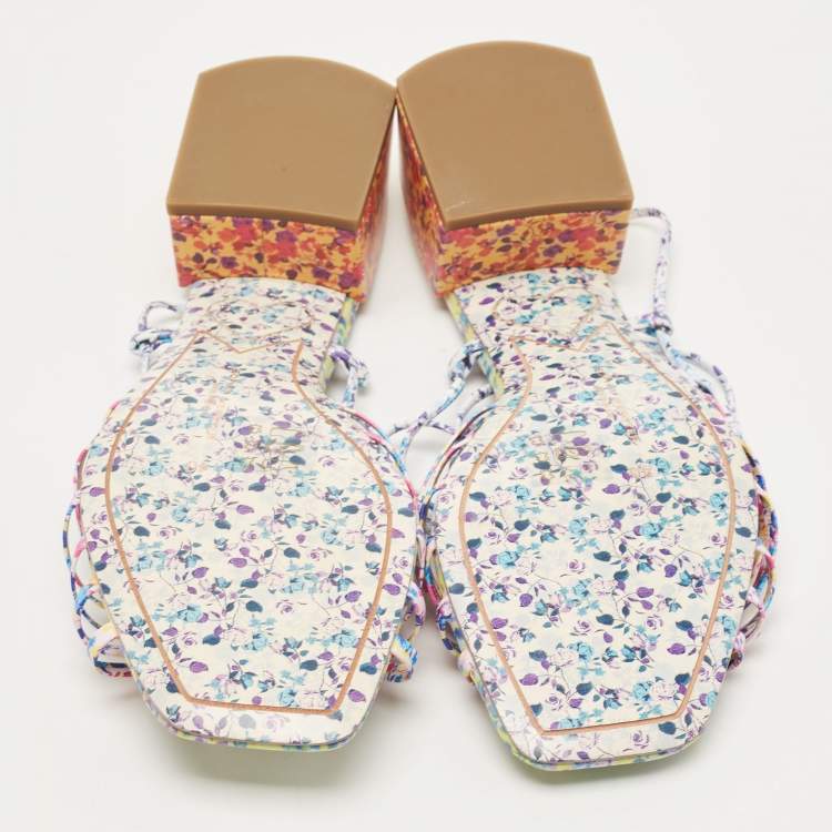 Pre Owned Sophia Webster Multicolor Printed Leather Laurellie Ankle Tie Sandals Size 40