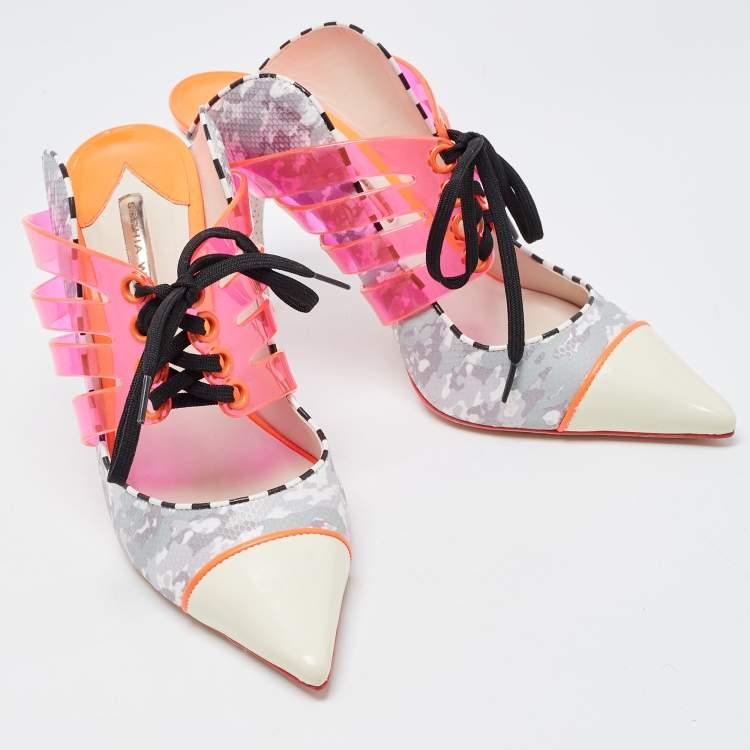 Pre Owned Sophia Webster Multicolor Leather And PVC Tie Detail Mules Size 39