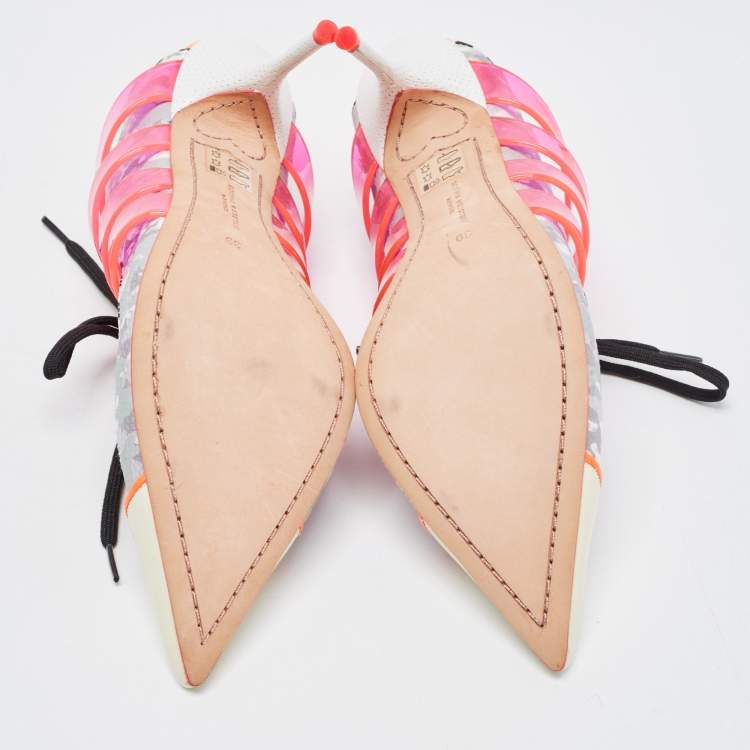 Pre Owned Sophia Webster Multicolor Leather And PVC Tie Detail Mules Size 39