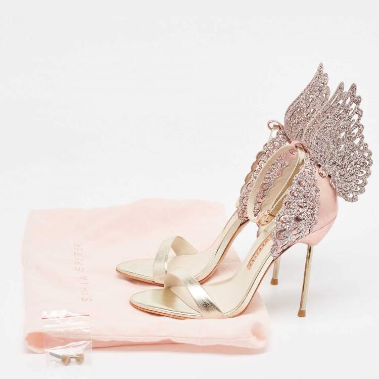 Pre Owned Sophia Webster Gold/Pink Leather and Glitter Chiara Ankle Strap Sandals Size 36