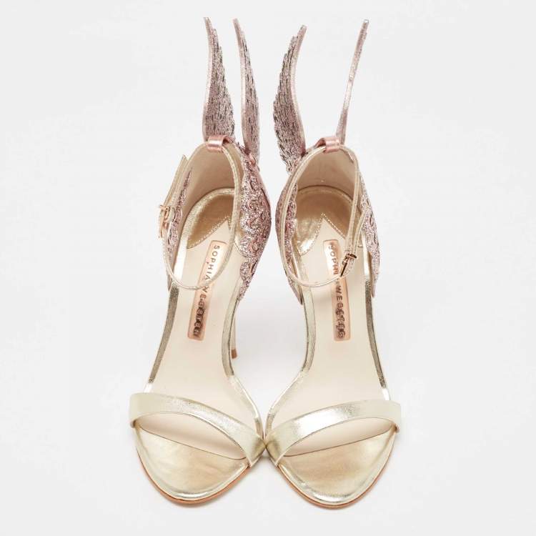 Pre Owned Sophia Webster Gold/Pink Leather and Glitter Chiara Ankle Strap Sandals Size 36