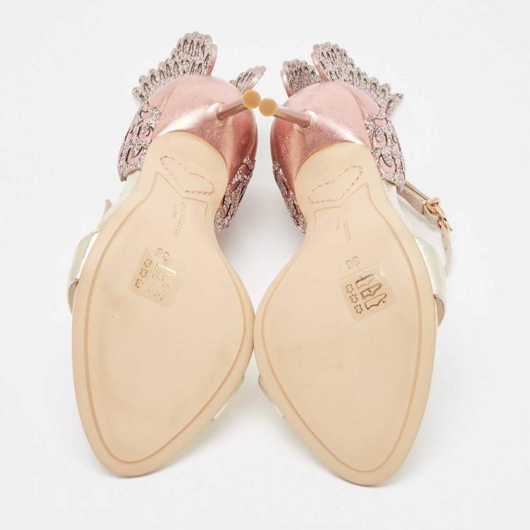 Pre Owned Sophia Webster Gold/Pink Leather and Glitter Chiara Ankle Strap Sandals Size 36