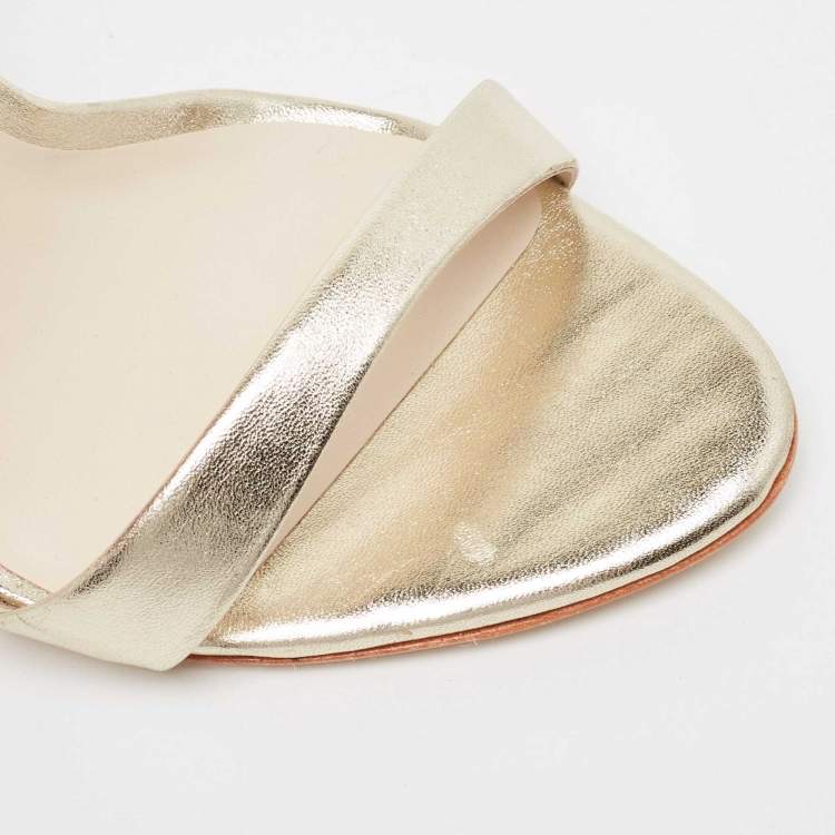 Pre Owned Sophia Webster Gold/Pink Leather and Glitter Chiara Ankle Strap Sandals Size 36