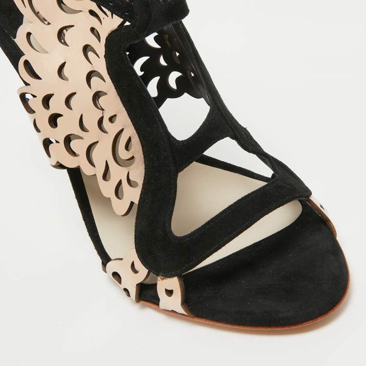 Pre Owned Sophia Webster Black/Rose Gold Suede and Leather Parisa Sandals Size 40