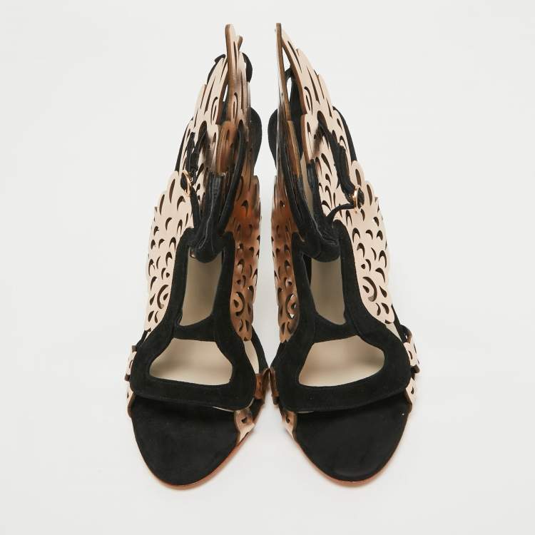 Pre Owned Sophia Webster Black/Rose Gold Suede and Leather Parisa Sandals Size 40