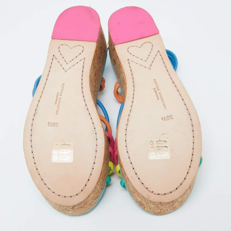 Pre Owned Sophia Webster Multicolor Leather Cork Platform Ankle Tie Sandals Size 36.5