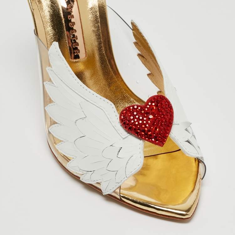 Pre Owned Sophia Webster White Leather and PVC Wing Embellished Mules Size 37.5 