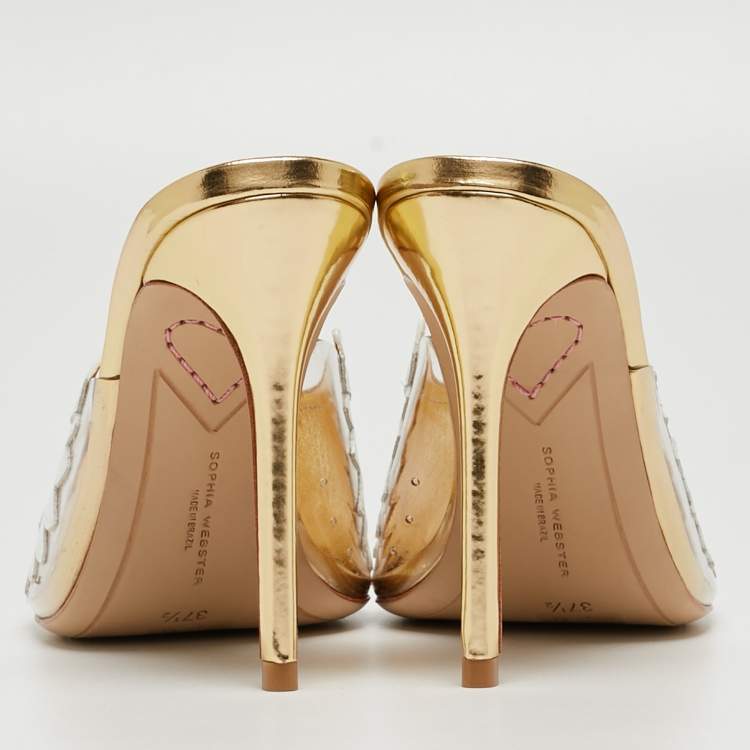 Pre Owned Sophia Webster White Leather and PVC Wing Embellished Mules Size 37.5 