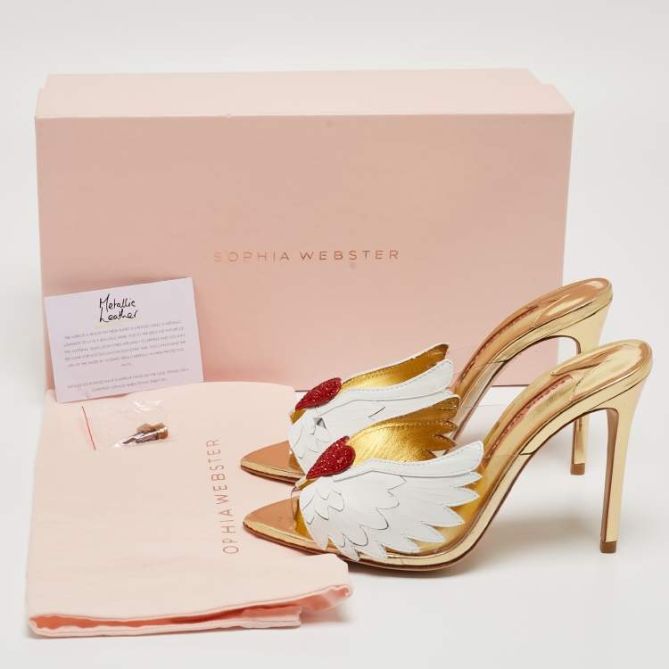 Pre Owned Sophia Webster White Leather and PVC Wing Embellished Mules Size 37.5 