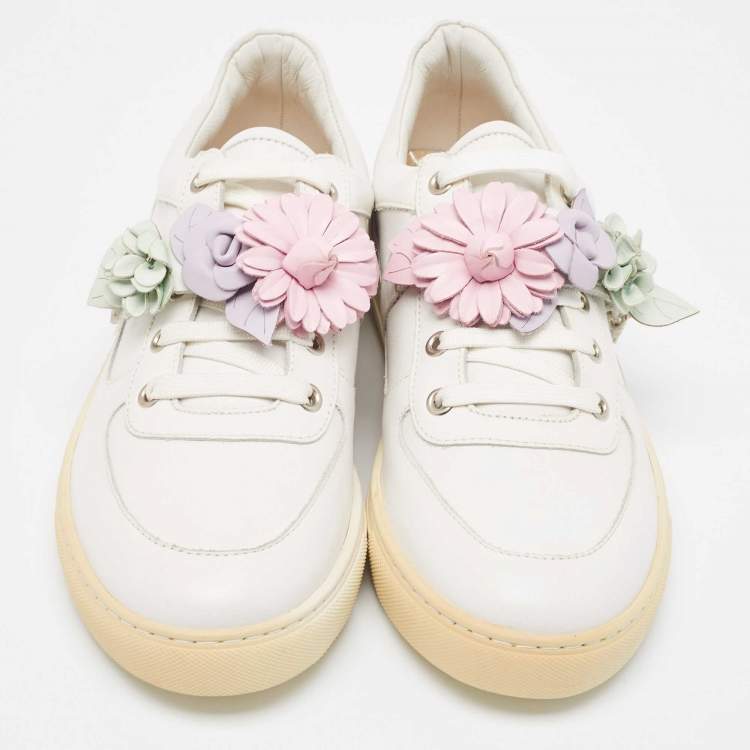 Pre Owned Sophia Webster White Leather  Flower Embellished Low Top Sneakers  Size 42