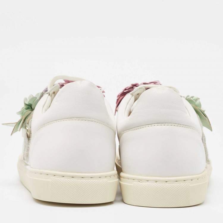 Pre Owned Sophia Webster White Leather  Flower Embellished Low Top Sneakers  Size 42