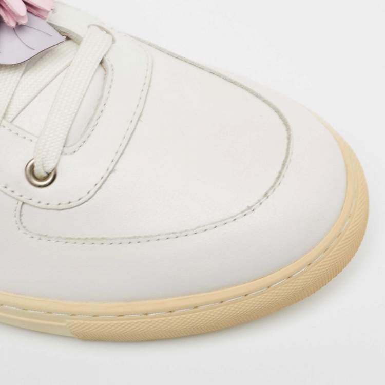 Pre Owned Sophia Webster White Leather  Flower Embellished Low Top Sneakers  Size 42