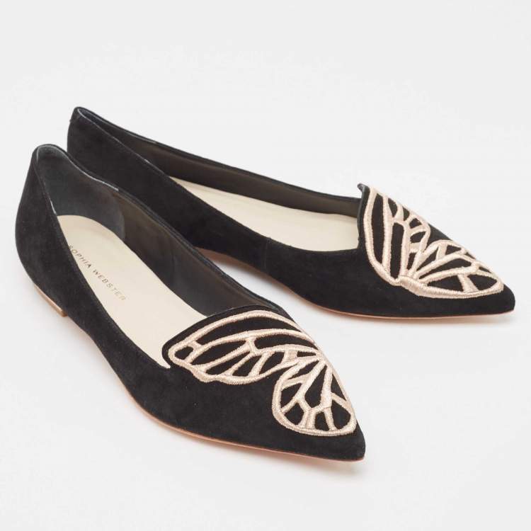 Pre Owned Sophia Webster Black Suede Bibi Butterfly Pointed Toe Ballet Flats Size 37