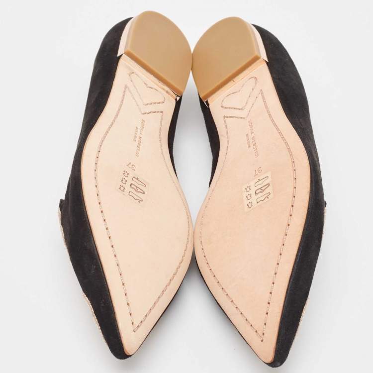 Pre Owned Sophia Webster Black Suede Bibi Butterfly Pointed Toe Ballet Flats Size 37