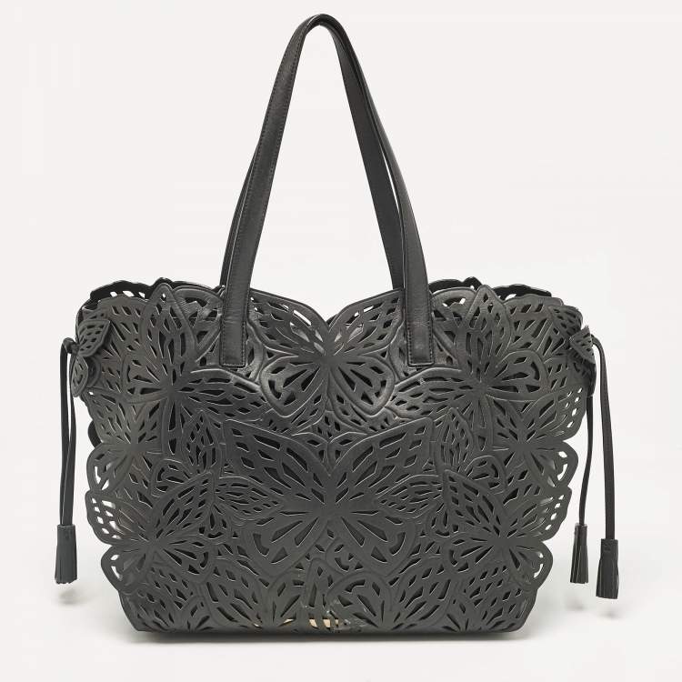 Pre Owned Sophia Webster Black Leather Lasercut Liara Tote