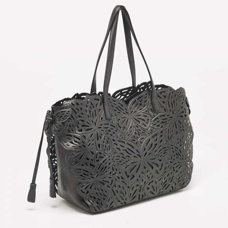 Pre Owned Sophia Webster Black Leather Lasercut Liara Tote