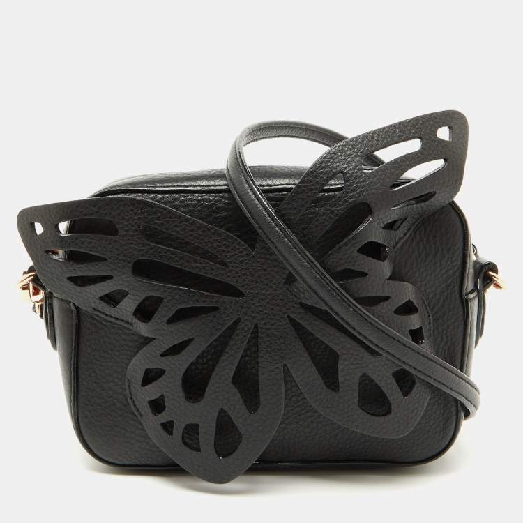 Pre Owned Sophia Webster Black Leather Flossy Butterfly Camera Crossbody Bag