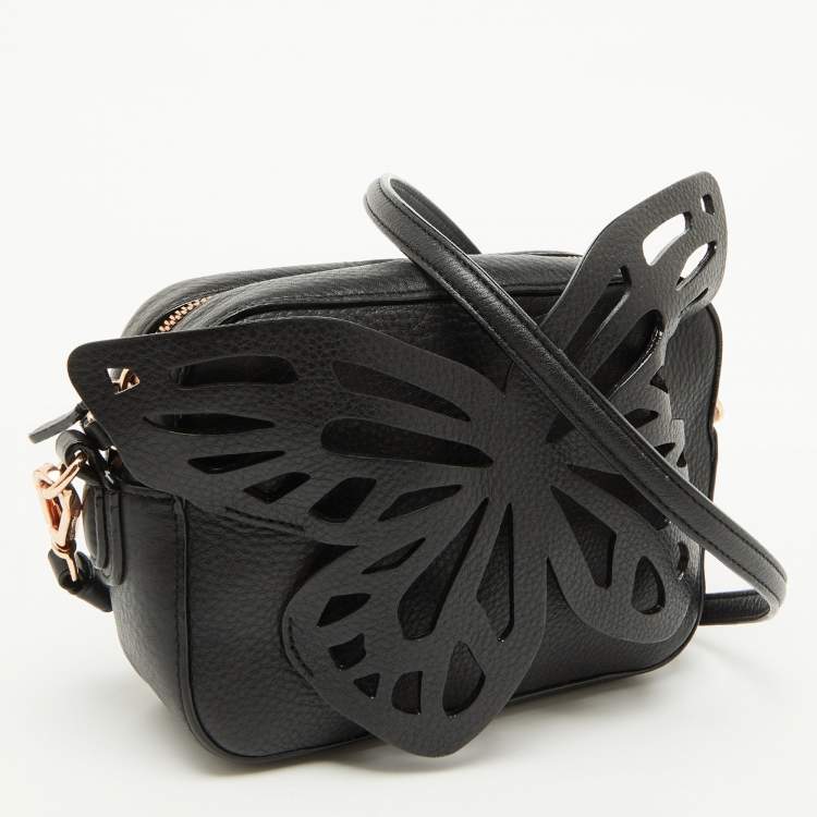 Pre Owned Sophia Webster Black Leather Flossy Butterfly Camera Crossbody Bag