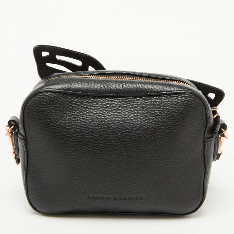 Pre Owned Sophia Webster Black Leather Flossy Butterfly Camera Crossbody Bag